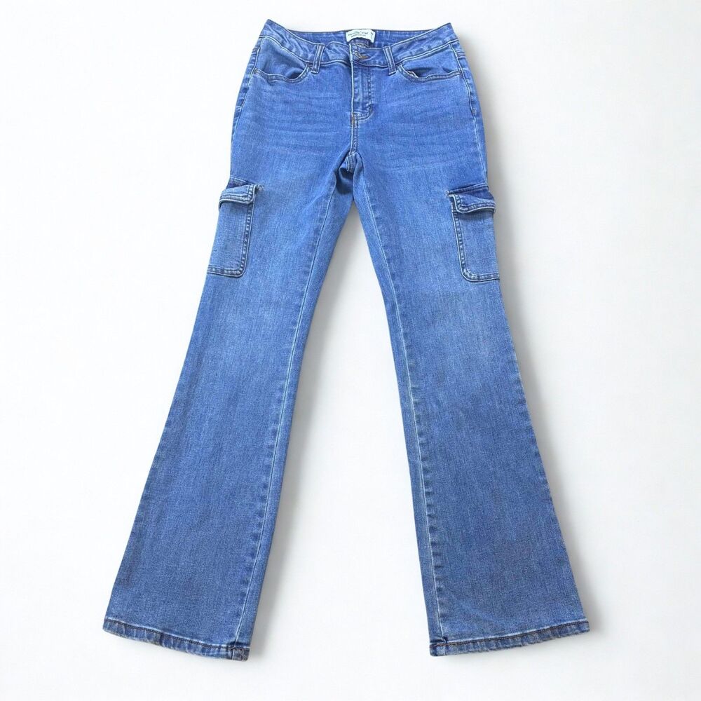 Vanilla Star Jeans Womens 9 Cargo Flare Mid Rise Light Wash Stretch Denim